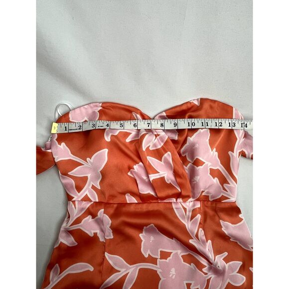 Lulu's Baros Coral Orange Floral Print Off Shoulder Bodycon Dress S Barbie Pink - Picture 11 of 12